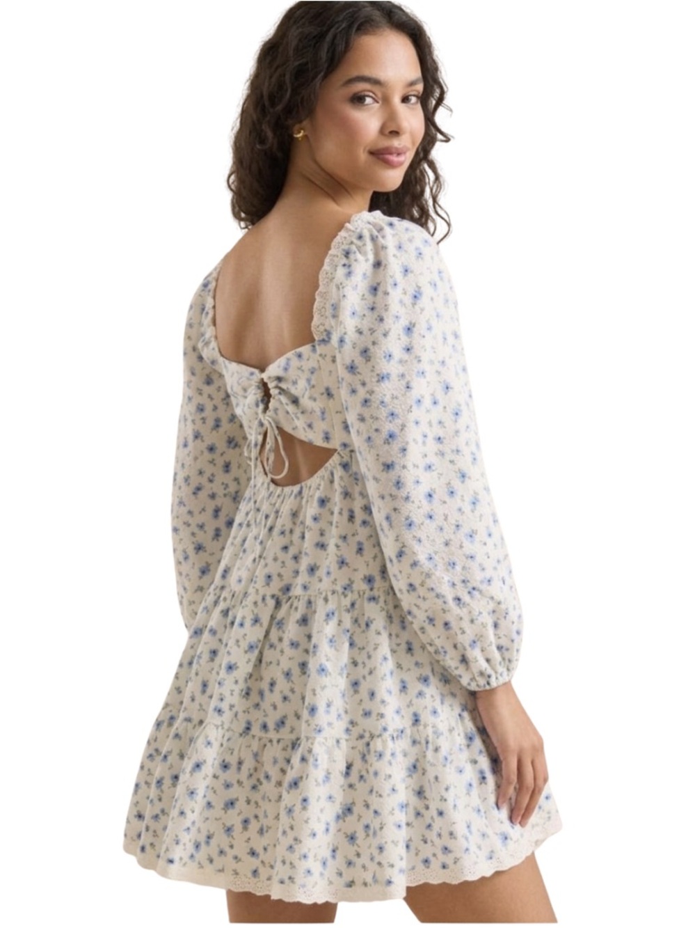 Altar'd State Blue Ditsy Floral Mini Dress Cottagecore Coquette Babydoll Size S